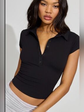 Garage - Black Short-Sleeve Polo Crop Top